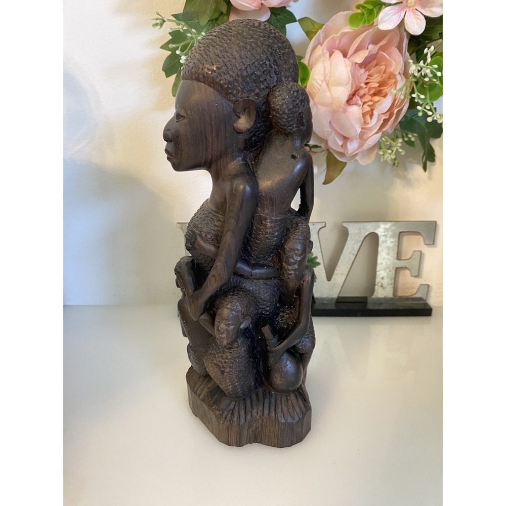 Antique African Trible Art Makonde Family Tree Of Life Ebony Wood Hand Carved 9"